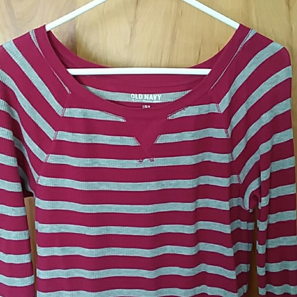 Old Navy Deep Magenta Pink Striped Thermal Long - Picture 1 of 4